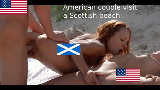 American couple visit a Scottish beach
