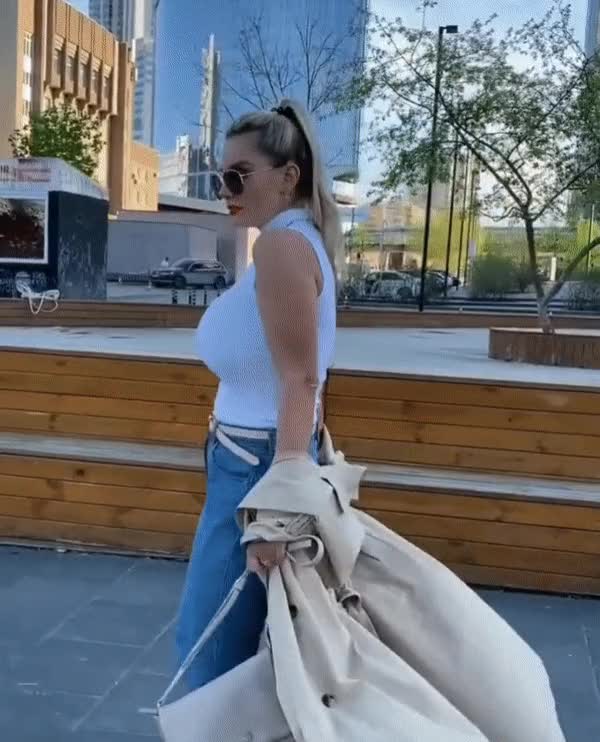 Just walking along... huge breasts bouncing