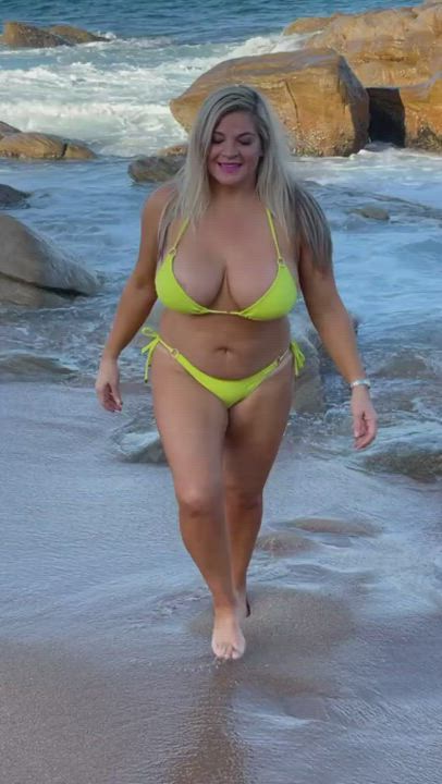 BBW Beach Big Tits Bikini Blonde Chubby gif