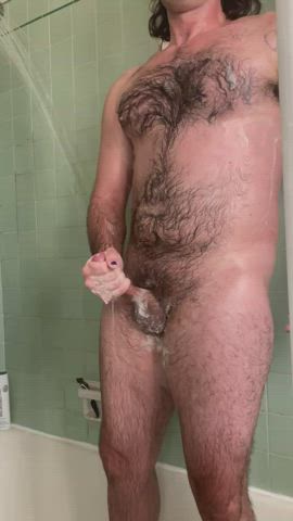 amateur big dick cumshot hairy male masturbation onlyfans shower gif