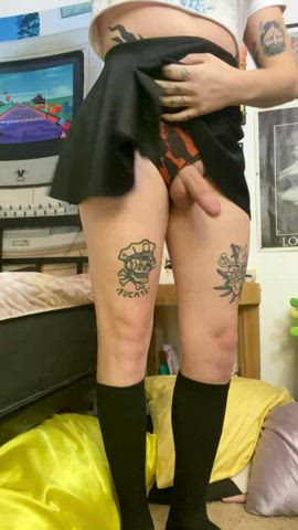 alt femboy girl dick goth knee high socks skirt tattoo tease trans gif