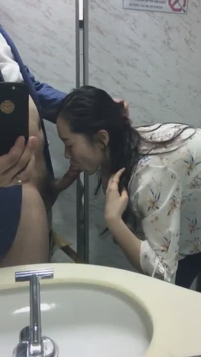 Bathroom Blowjob Korean Public gif