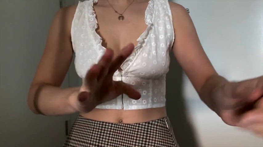 asmr big tits boobs clothed natural tits skirt tease tits upskirt belly gif