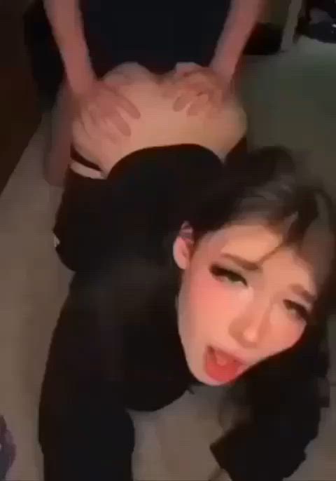 ahegao doggystyle hair pulling gif