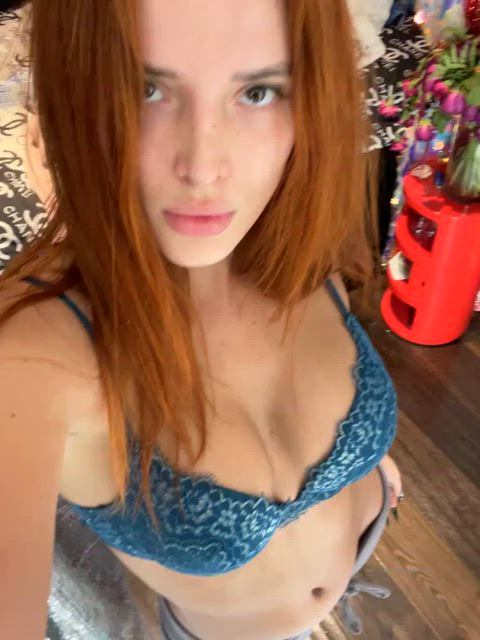 abs bella thorne big tits celebrity cleavage long tongue onlyfans redhead selfie