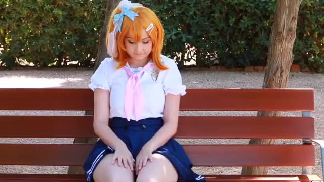 Honoka Kousaka masturbation and blowjob in the park