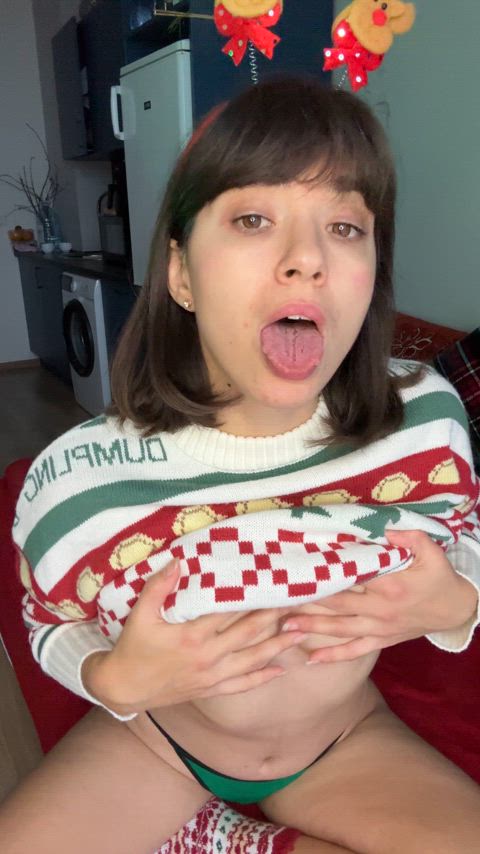 ahegao christmas cute natural tongue gif