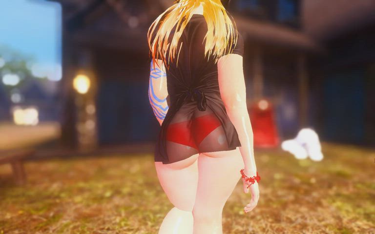 3D Animation Big Ass Long Hair Redhead See Through Clothing Tattoo Thick gif