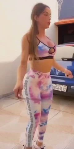 big tits blonde curvy fitness gym leggings sfw selfie thick gif