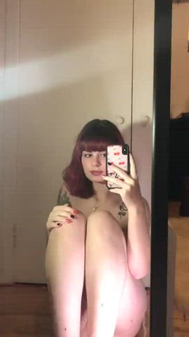 Amateur Big Tits Mirror Natural Tits Pussy Selfie Spreading Tattoo gif