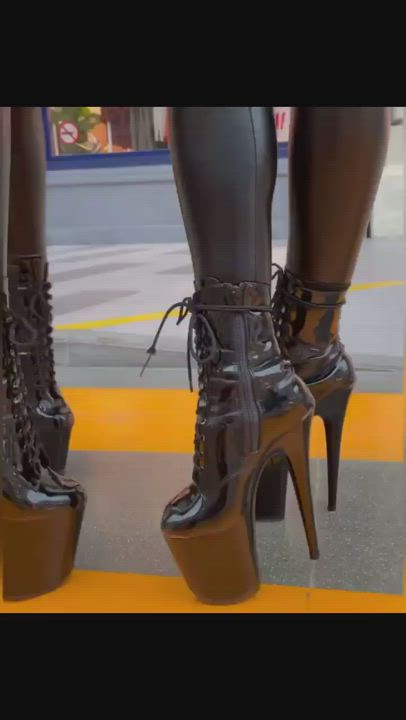 Ass Boots Clothed High Heels Latex Leather Public Small Tits Tight Pussy gif