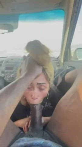 BBC Blowjob Car Sex Interracial Latina Throat Fuck gif