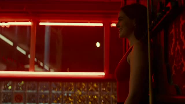 Zoey Deutch - Buffaloed (2020) - pokies in red tank top in bar (full seq)