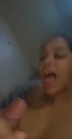 blowjob cum in mouth cum on tits cum swallow pretty tongue fetish gif