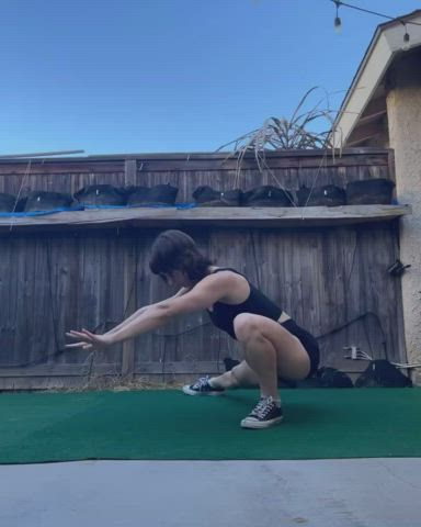 brunette petite stretching gif