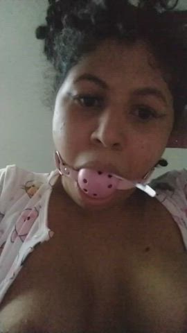 BDSM Ball Gagged Cute Gagging Role Play Saliva Spit r/DDlg gif