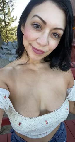 Brunette Freckles Latina MILF Outdoor gif