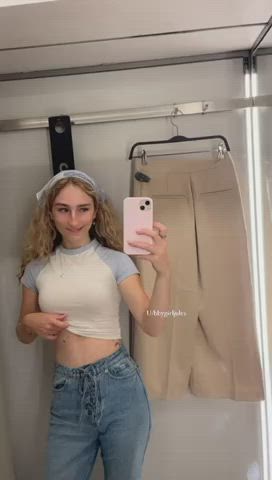 boobs dressing room nipple piercing gif