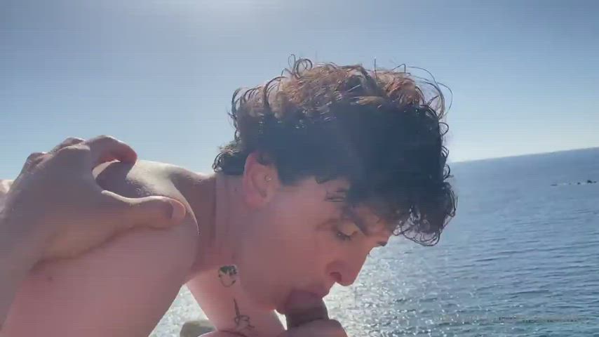 amateur beach blowjob cum cumshot outdoor gif