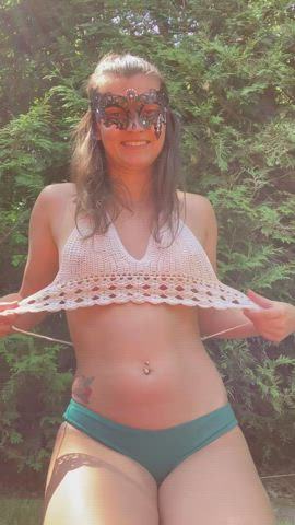 boobs cute outdoor small nipples topless gif