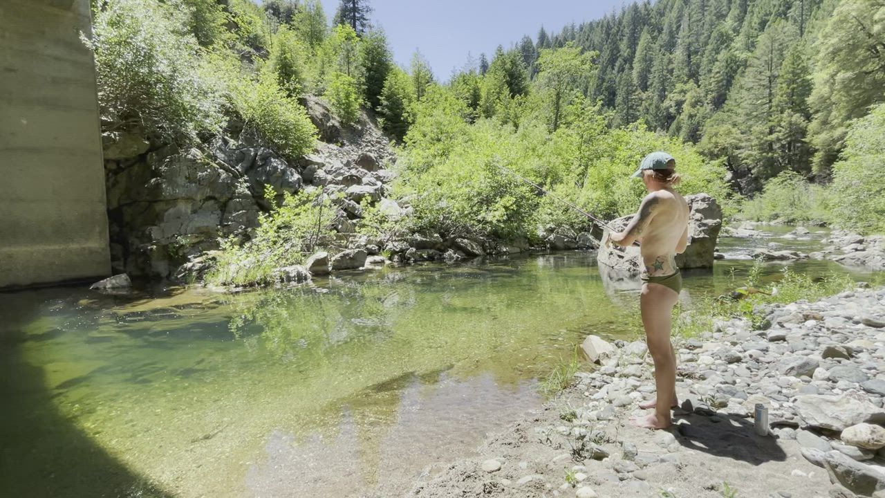 Fishing for rainbow trout, but the puppy doesn’t know we aren’t supposed to scare