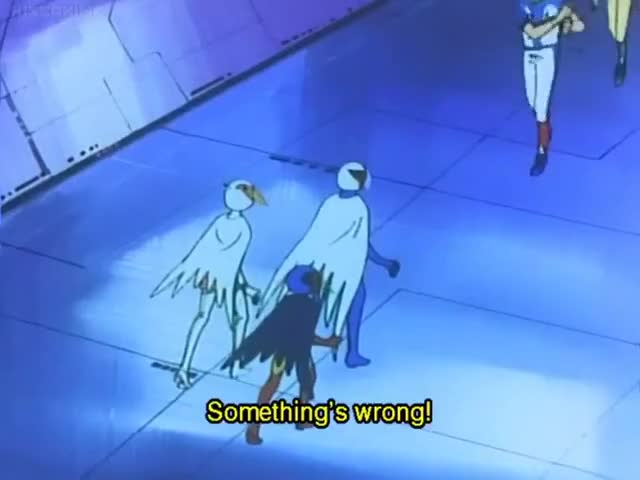 Gatchaman Ken, Jun, and Jinpei defeat enhanced ball players