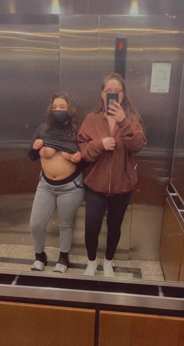 You think we could make you cum before the elevator reaches our floor?