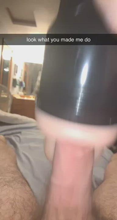 22M creampies fleshlight and lets cum drip onto hard cock
