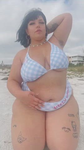 bbw big tits bikini flashing nipple piercing public gif