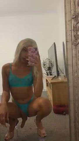 big balls big dick blonde crossdressing ebony femboy high heels selfie trans gif