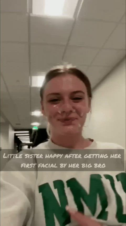 Little sister happy after getting her first facial by her big bro