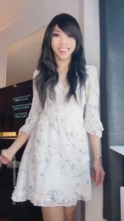 Asian Cock Dress Tease Trans gif