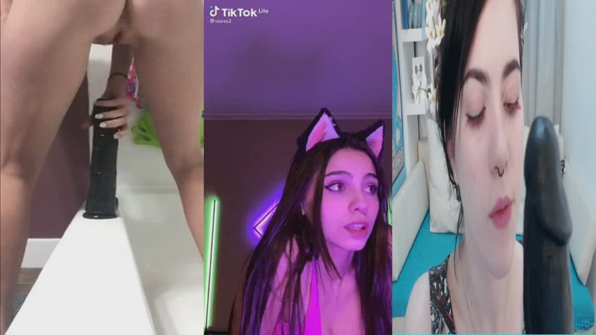 Huge Dildo Pawg Split Screen Porn TikTok gif