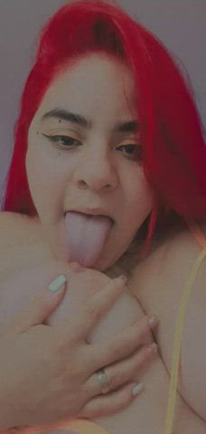 bbw big nipples big tits curvy latina licking nipples redhead tongue fetish gif