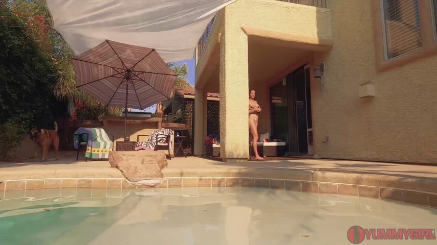 Anal Play Big Tits Brunette Dildo Fake Tits MILF Outdoor Pool Solo Underwater gif
