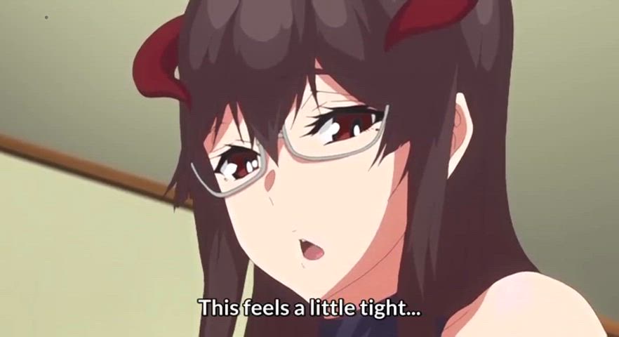 anime glasses hentai succubus teasing titty fuck gif