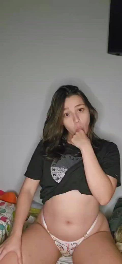 babe brunette cute french homemade onlyfans petite solo sucking teen gif