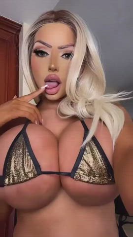 big tits bikini blonde huge tits lips tease gif