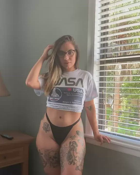 Blonde Glasses Pawg Tattoo Thong gif