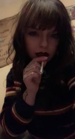 brunette lipstick lipstick fetish sex smoking solo gif