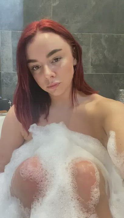Bath Bathtub Big Tits Camgirl Huge Tits Redhead gif