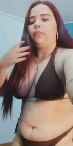 big tits chubby colombian curvy latina lingerie long hair tattoo tits gif