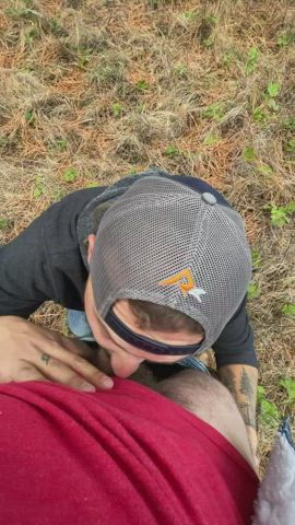 Got on my knees in the woods to swallow his dick