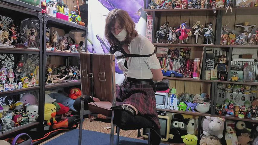 bdsm bondage clothed gagged glasses knee high socks trans trans woman gif