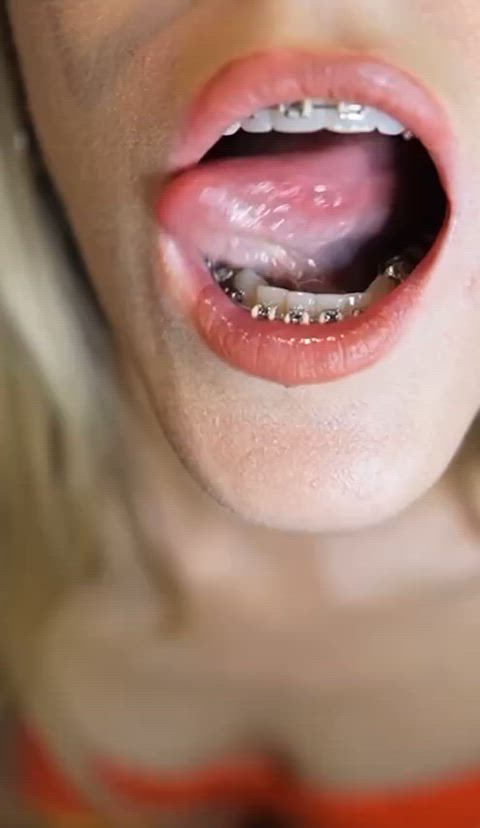 amateur blonde braces drool petite small tits spit tongue r/ddlg braceface gif