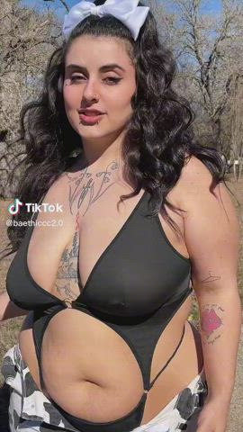 bbw braless natural tits saggy tits see through clothing tiktok gif