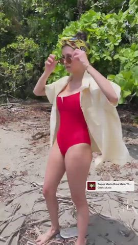 Natural Tits Nina Dobrev Swimsuit gif