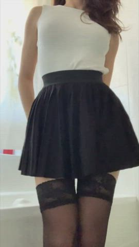 Lingerie Skirt Stockings Tease Upskirt gif