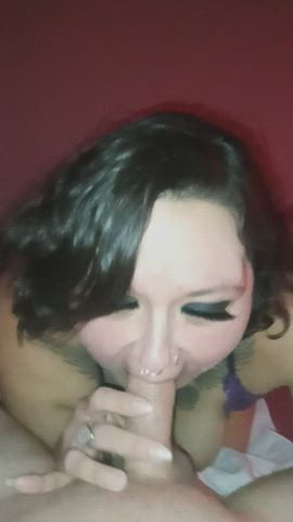 blowjob brown eyes cock worship mistress pierced sloppy tattoo tongue fetish gif