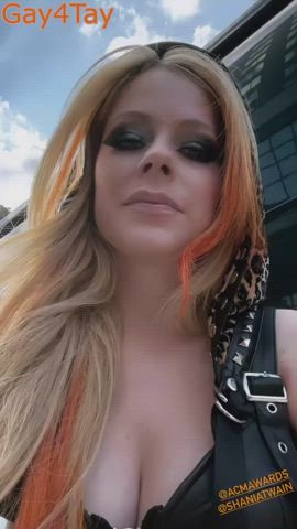 alt avril lavigne blonde celebrity cleavage corset leather tease gif